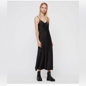 AllSaints Slim Fit Karla Slip Midi Dress black XS